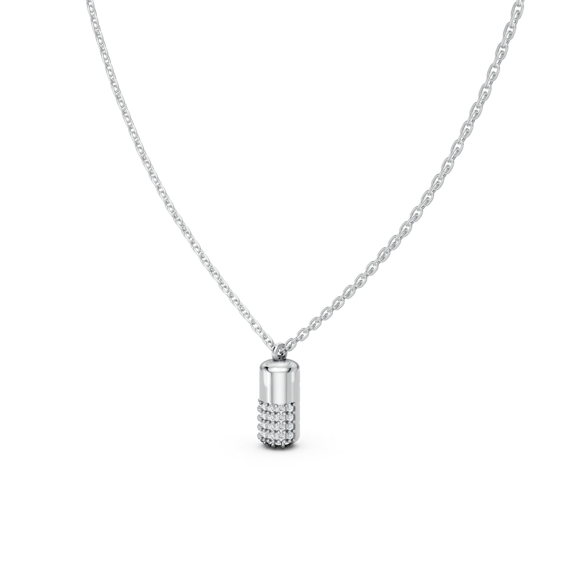 Cylinder Pavé Capsule Pendant Necklace – Sterling Silver