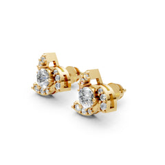 Trinity Swirl Halo Moissanite Diamond Stud Earrings – 18K Gold-Plated Designer Earrings