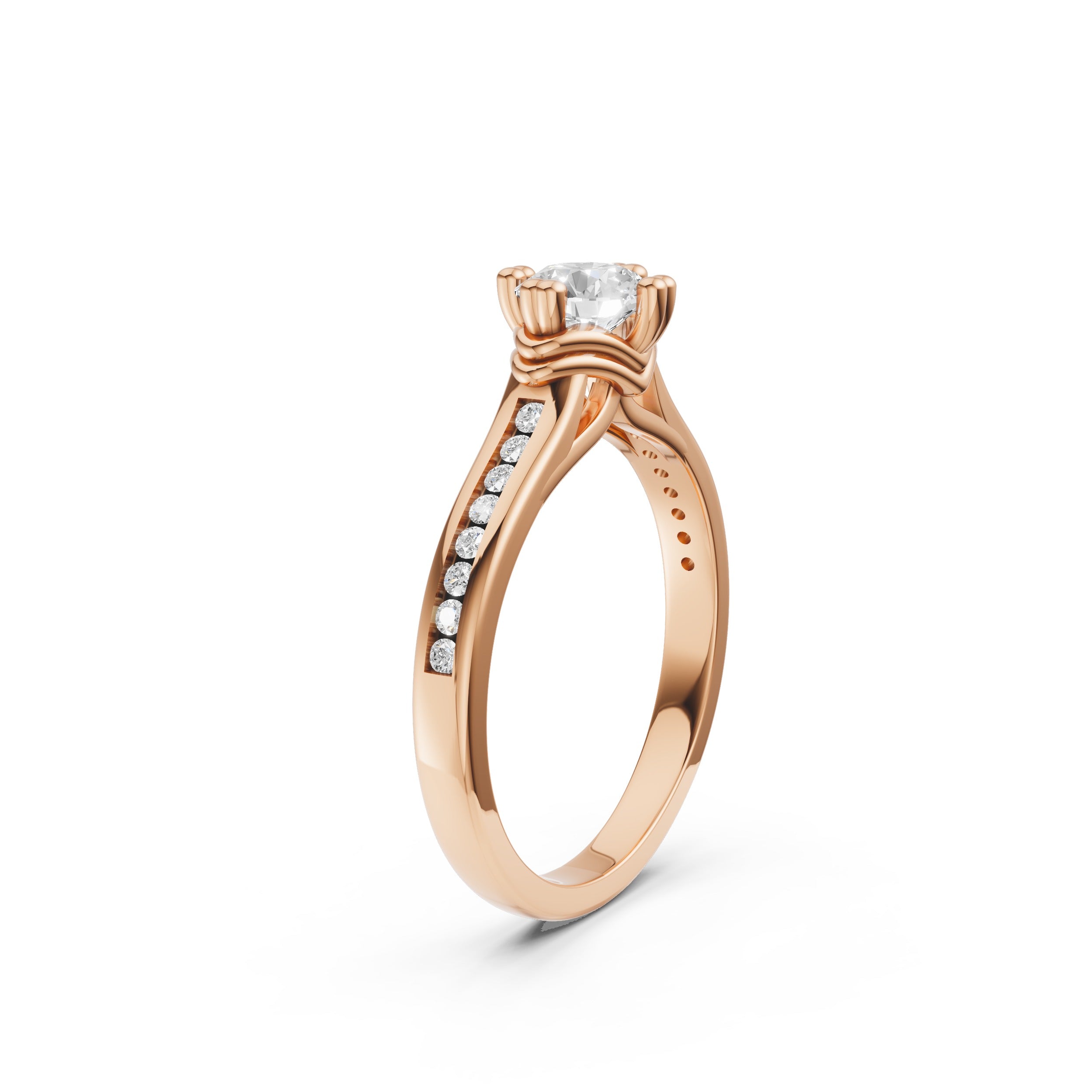 Regal Solitaire Ring with Pave Moissanite on Rose gold band