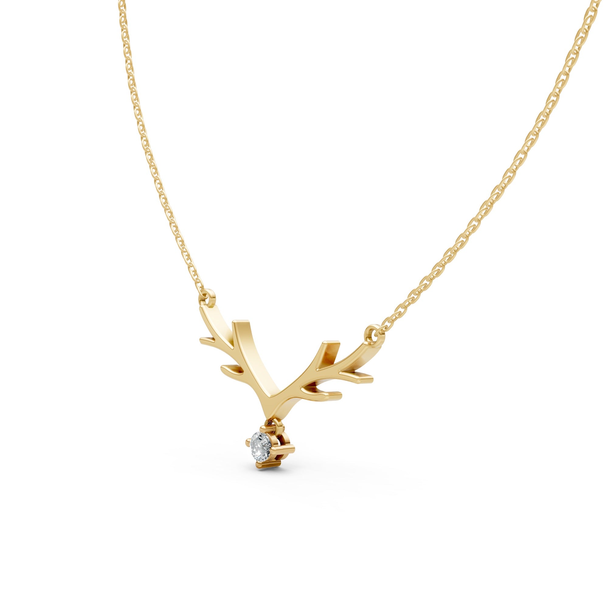 Minimal Antler Moissanite Diamond Pendant Necklace – 18K Gold-Plated Elegant Statement Chain