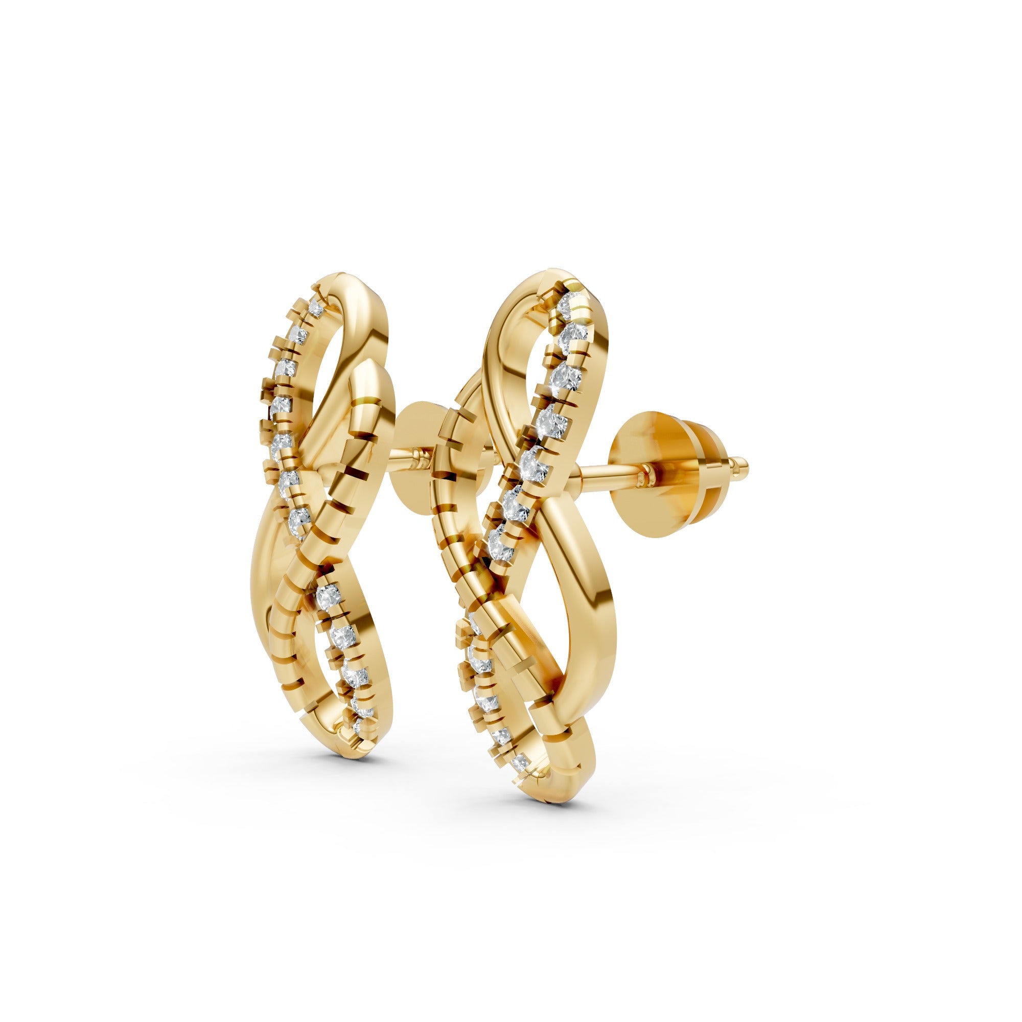 Infinity Twist Moissanite Diamond Gold-Plated Drop Stud Earrings – Elegant Loop Design