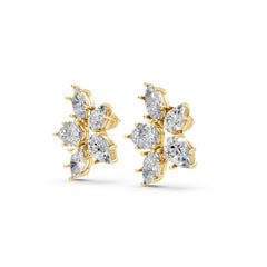 Marquise & Pear Cluster Floral Stud Earrings – 18K Gold-Plated Moissanite Diamonds Earrings