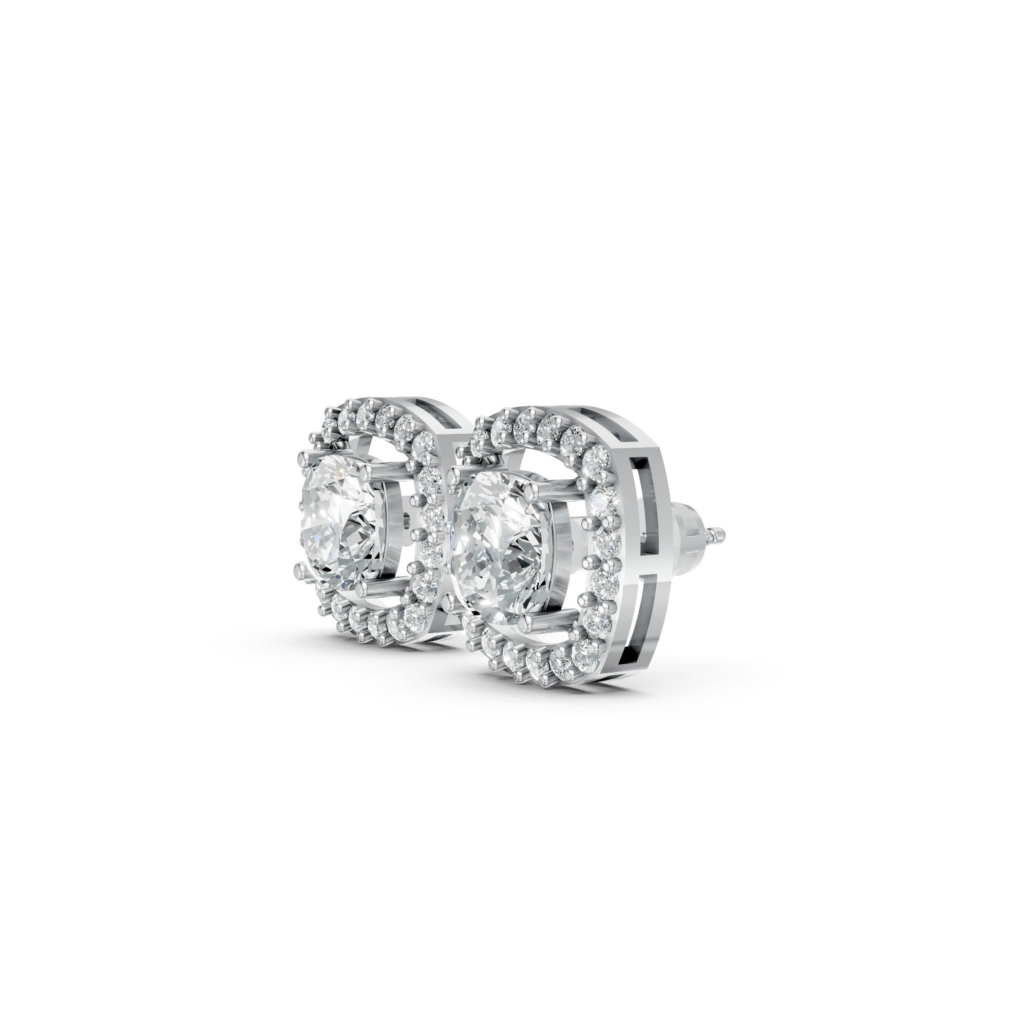 Cushion-Cut Halo Stud Earrings with Brilliant Moissanite Diamonds Center