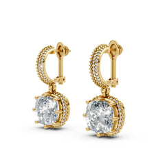 Cushion-Cut Moissanite Halo Dangle Earrings – 18K Gold-Plated Luxury Drop Earrings