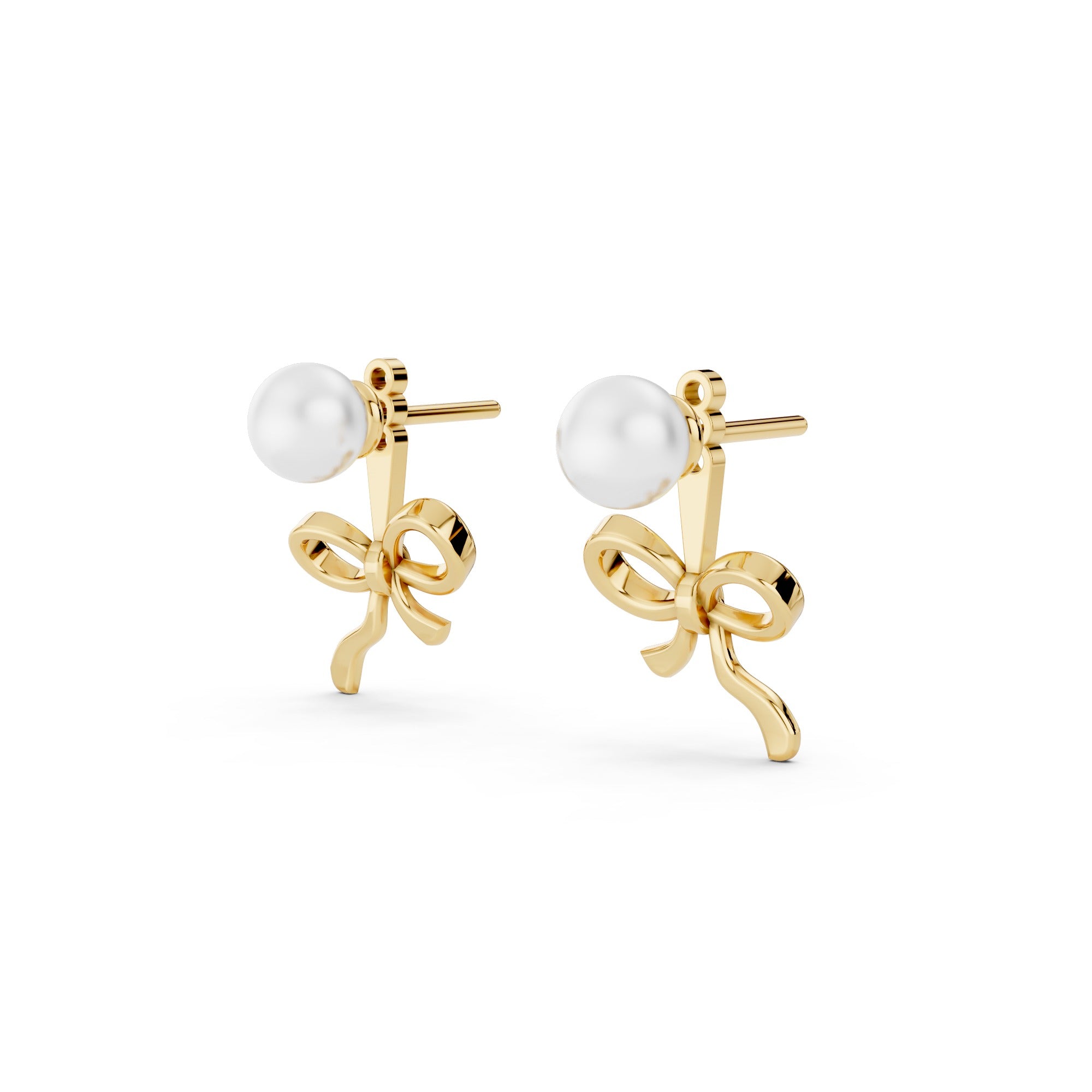 Sstringz Elegant Pearl Bow Stud Earrings – 18K Gold Plated | Minimal & Classy Daily Wear Earrings