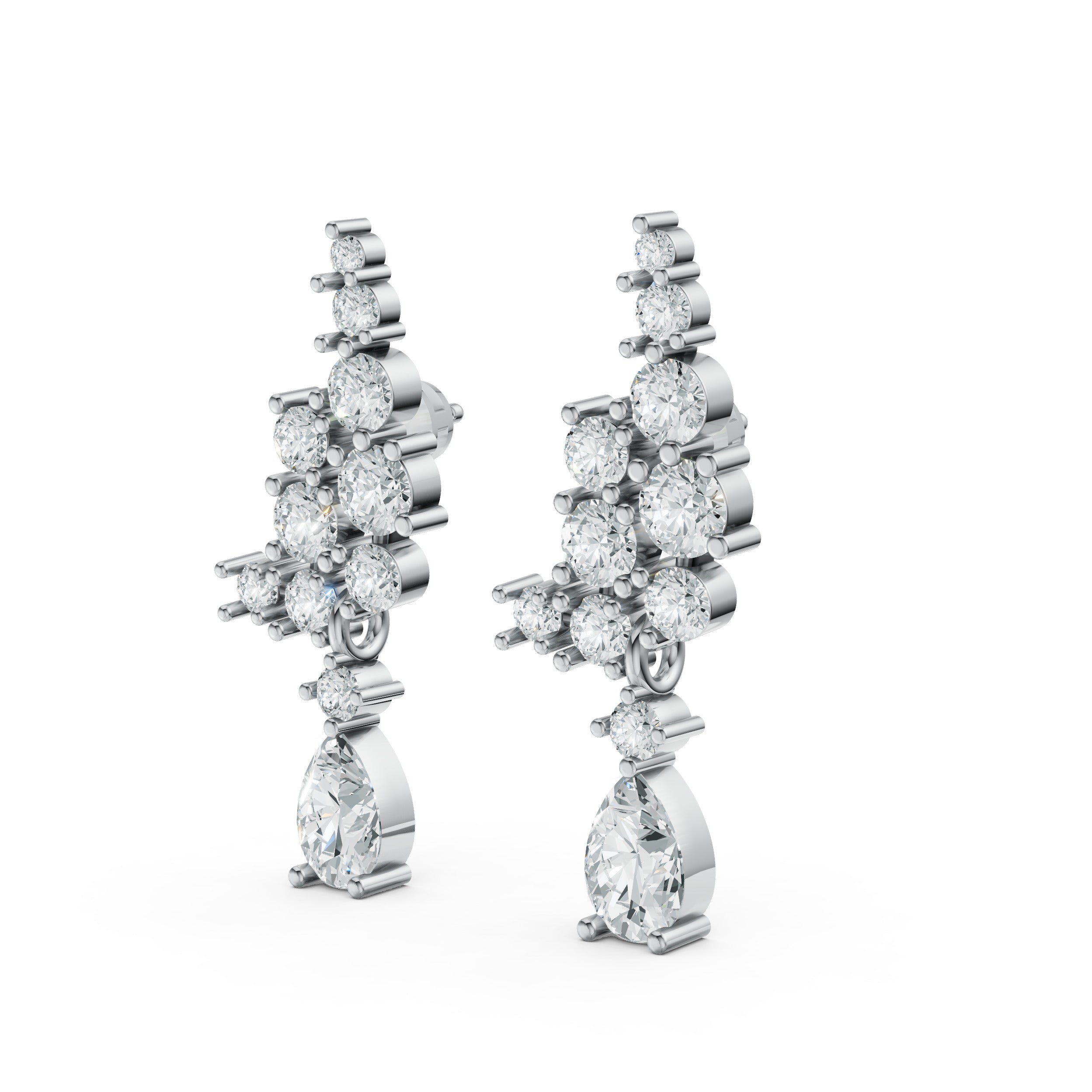 Sstringz Sparkling Cascade Cluster Stud Earrings – Moissanite Diamond in Sterling Silver