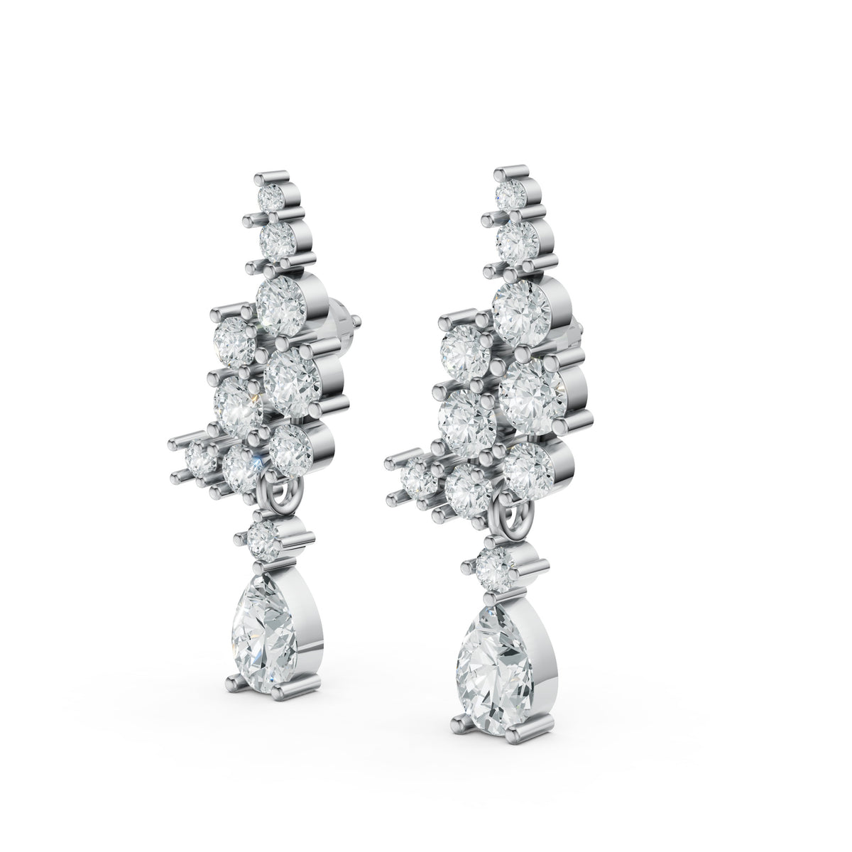 Sstringz Sparkling Cascade Cluster Stud Earrings – Moissanite Diamond in Sterling Silver