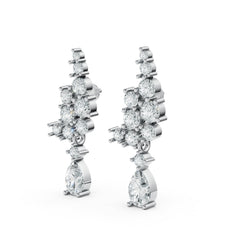 Sstringz Sparkling Cascade Cluster Stud Earrings – Moissanite Diamond in Sterling Silver