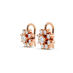 Rose Gold Floral Cluster Moissanite Diamond Stud Earrings – Halo Flower Design