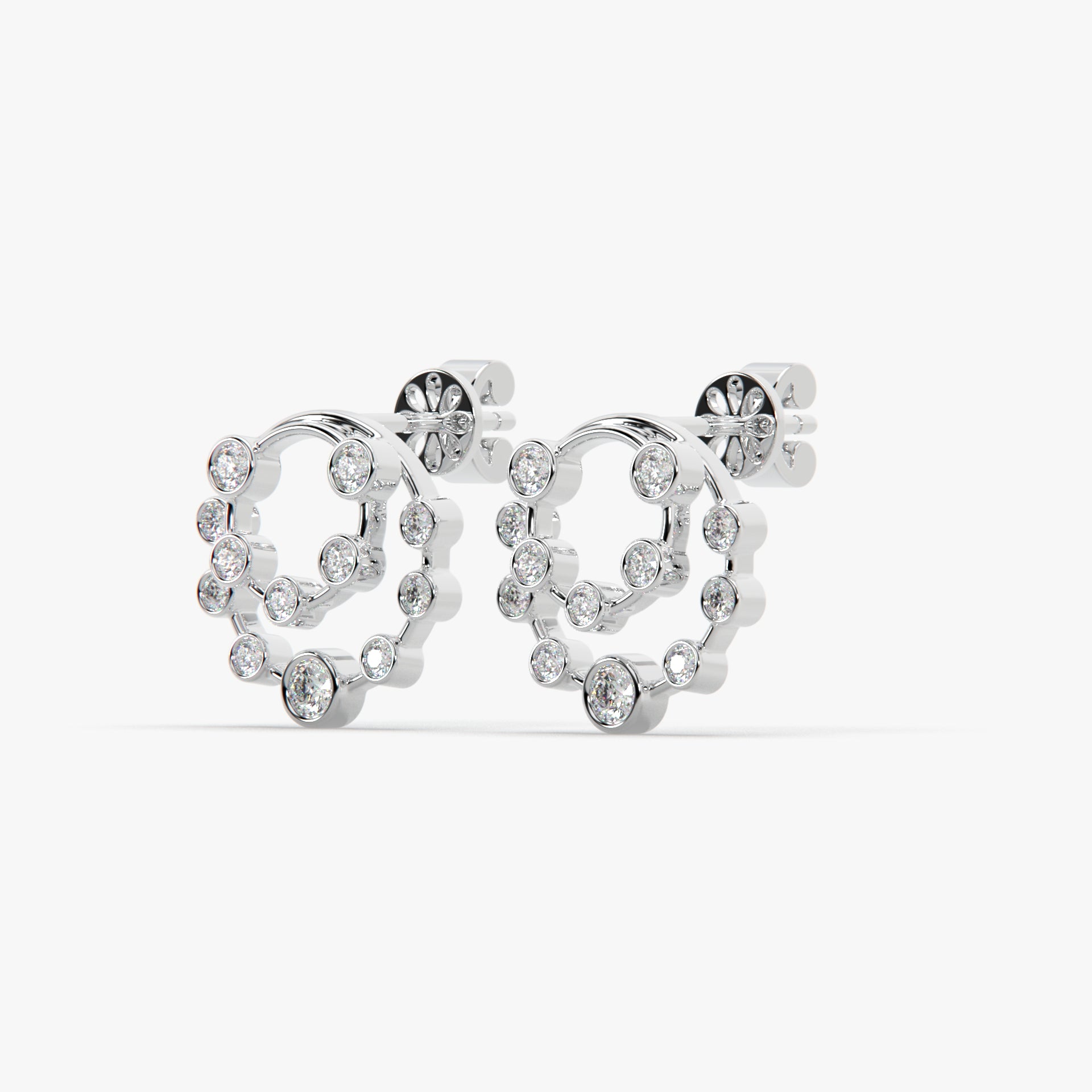 Radiant Double-Halo Moissanite Diamonds Circle Stud Earrings in Rhodium Finish