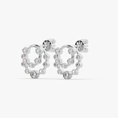 Radiant Double-Halo Moissanite Diamonds Circle Stud Earrings in Rhodium Finish