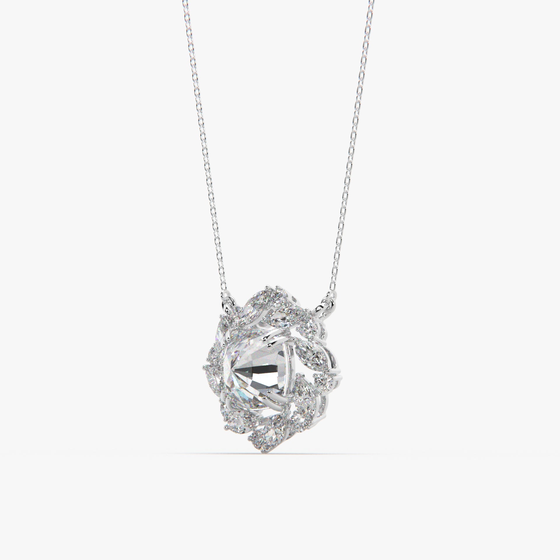 Celestial Bloom Halo Diamond Pendant Necklace – Premium Moissanite & Marquise Halo Design