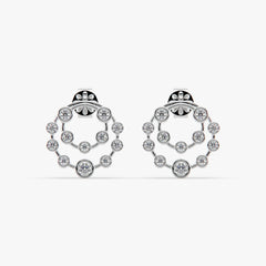 Radiant Double-Halo Moissanite Diamonds Circle Stud Earrings in Rhodium Finish