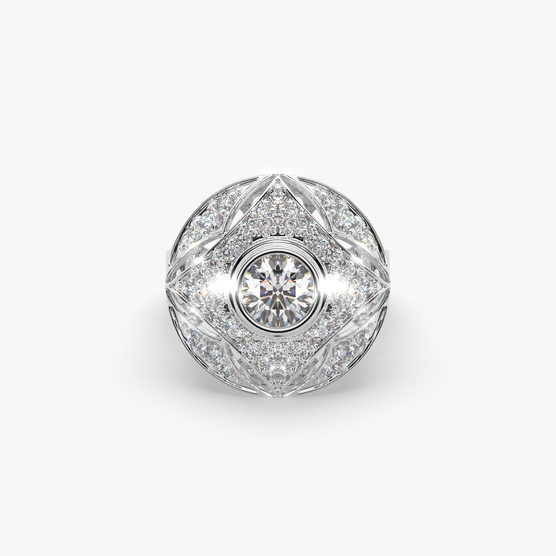 Sstringz Grand Regal Moissanite Diamond Dome Cocktail Ring – Pavé Halo Statement Ring for Women
