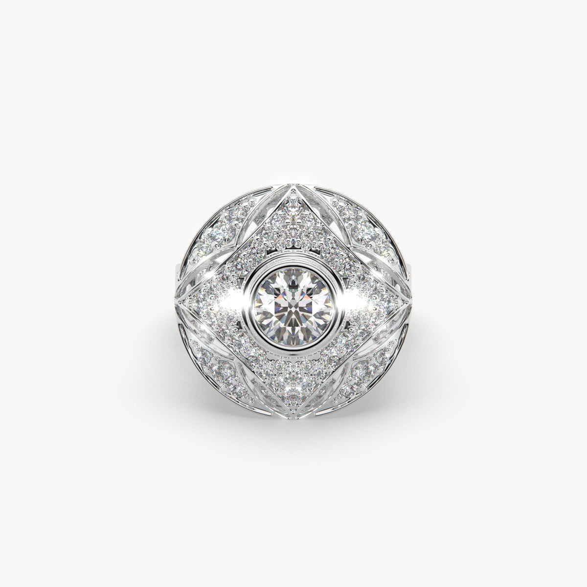 Sstringz Grand Regal Moissanite Diamond Dome Cocktail Ring – Pavé Halo Statement Ring for Women