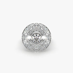 Sstringz Grand Regal Moissanite Diamond Dome Cocktail Ring – Pavé Halo Statement Ring for Women
