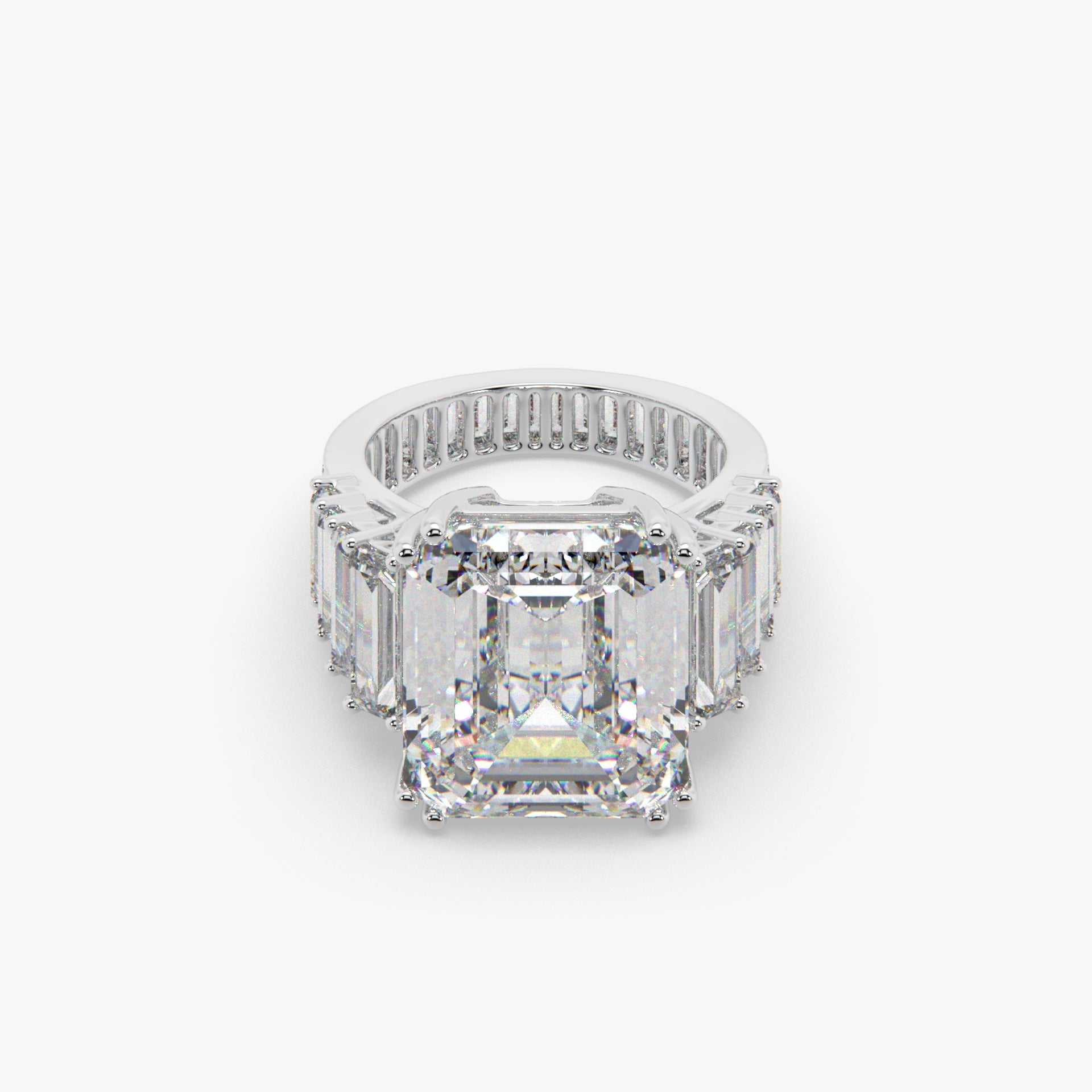 Emerald-Cut Solitaire Luxe Baguette Pavilion Statement Ring