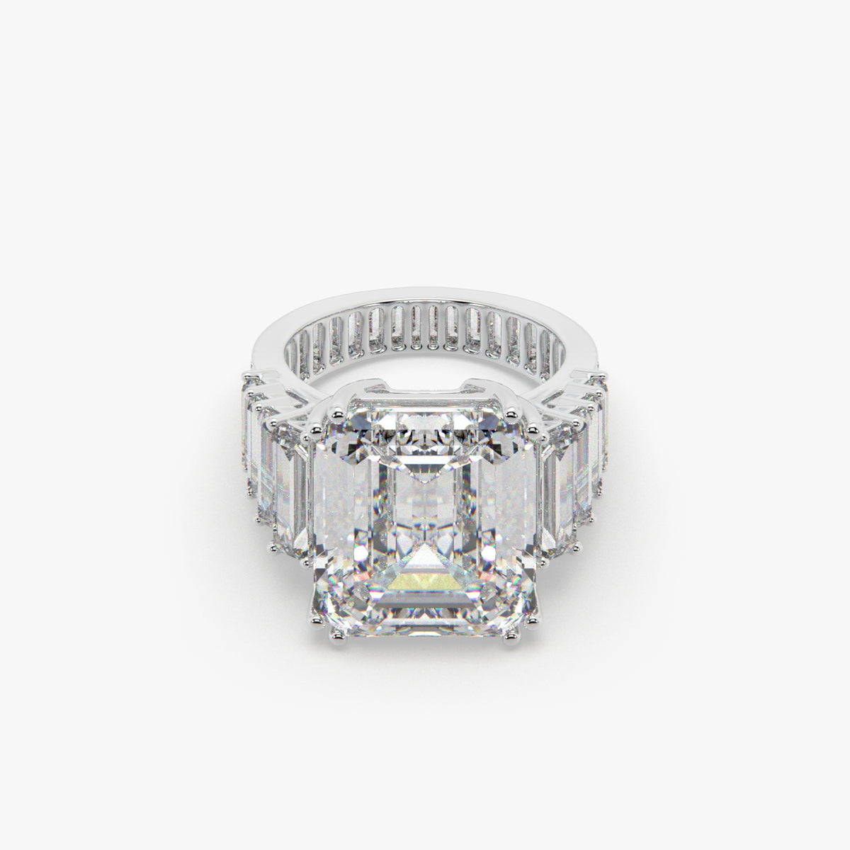 Emerald-Cut Solitaire Luxe Baguette Pavilion Statement Ring