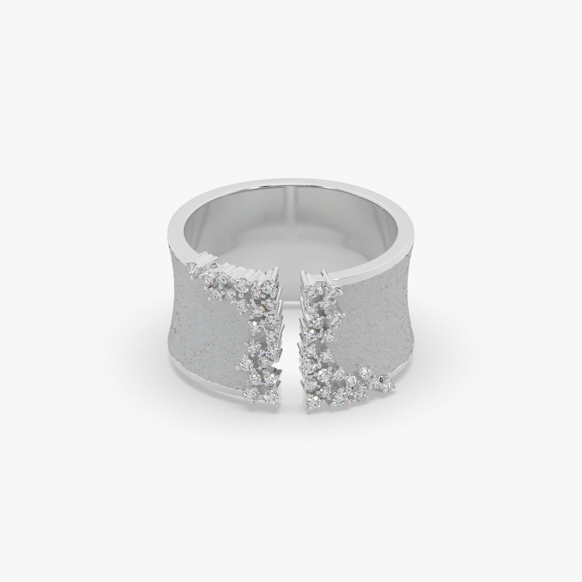 Textured Wide Open Band Ring with Clustered Moissanite Diamonds