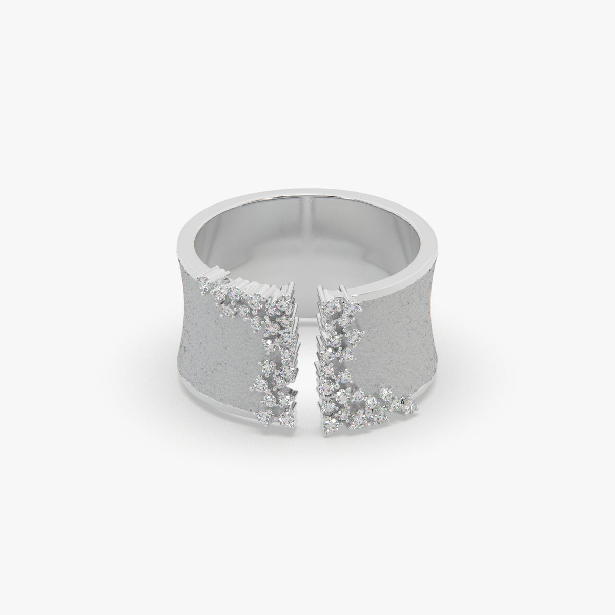 Textured Wide Open Band Ring with Clustered Moissanite Diamonds