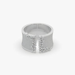 Textured Wide Open Band Ring with Clustered Moissanite Diamonds