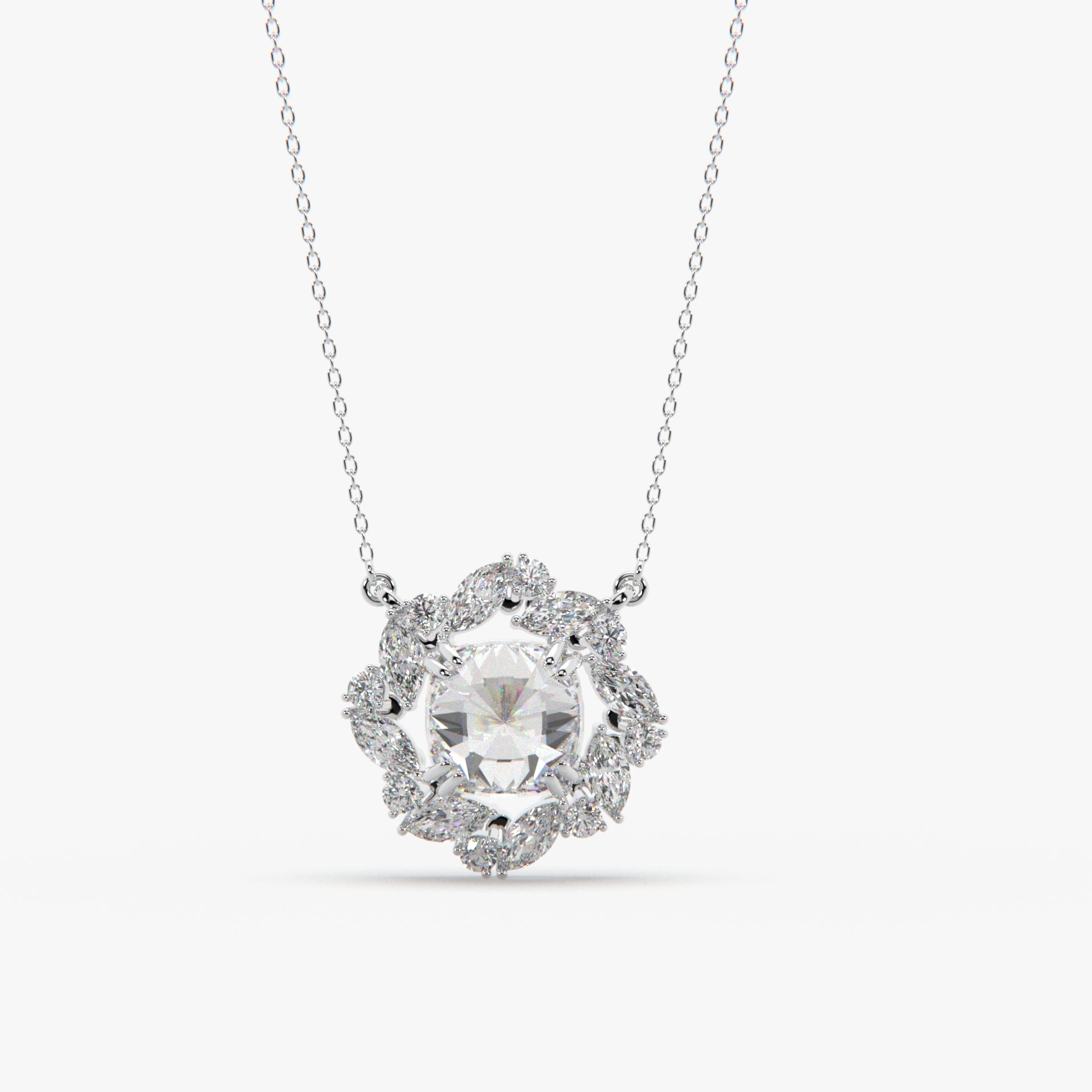 Celestial Bloom Halo Diamond Pendant Necklace – Premium Moissanite & Marquise Halo Design