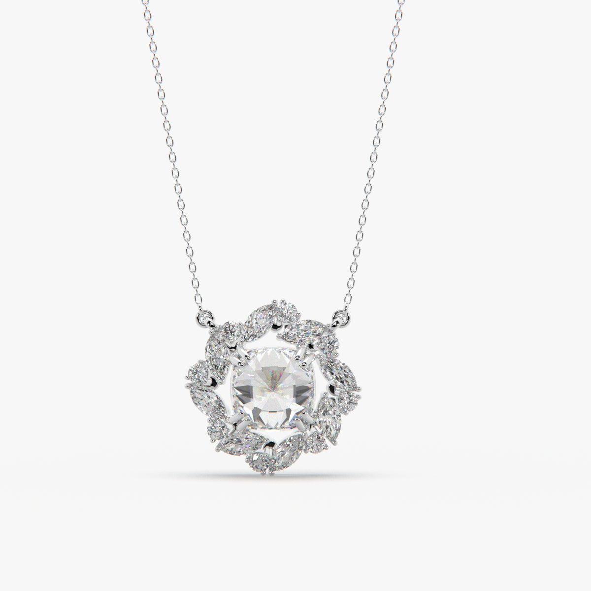 Celestial Bloom Halo Diamond Pendant Necklace – Premium Moissanite & Marquise Halo Design