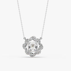 Celestial Bloom Halo Diamond Pendant Necklace – Premium Moissanite & Marquise Halo Design