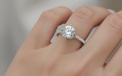 Cushion-Cut Solitaire Moissanite Diamond Ring with Pave Band in Premium Sterling Silver