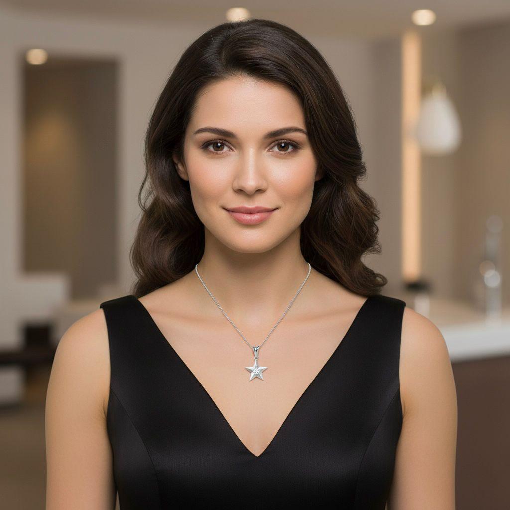 Sstringz Radiant Star Moissanite Diamond Pendant – 925 Sterling Silver | Sparkling Solitaire Charm Pendant