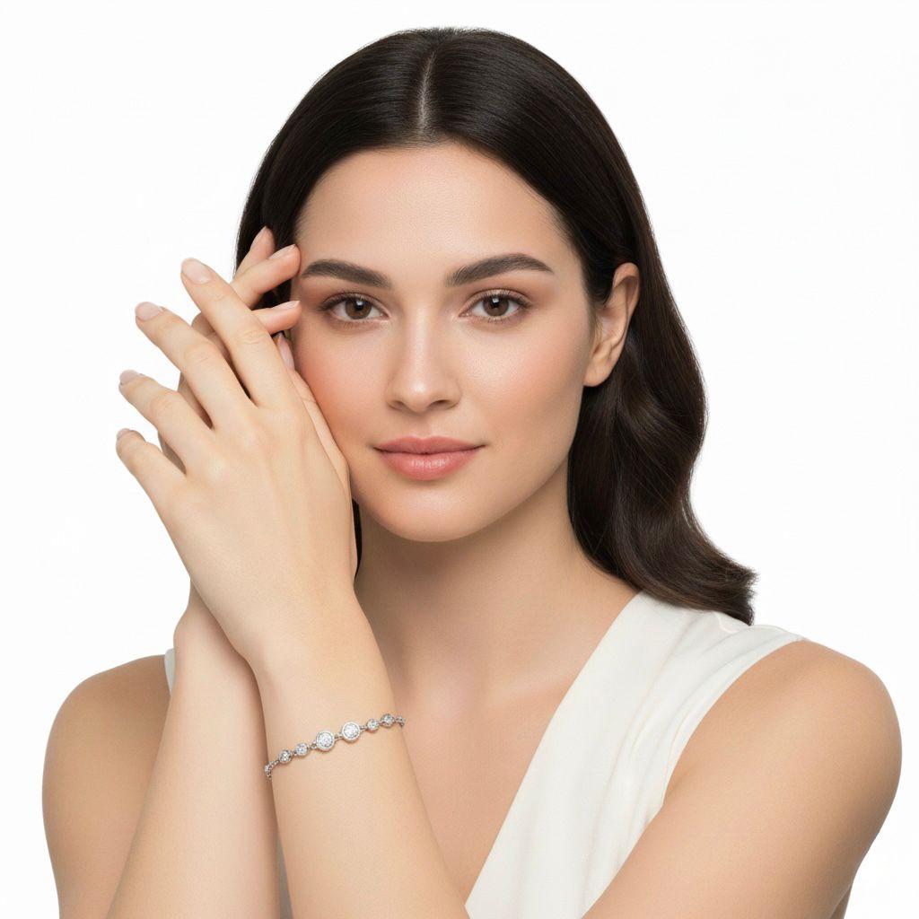 Sstringz Silver Bezel-Set Multi-Stone Bracelet – Elegant Adjustable Moissanite Tennis Style