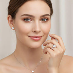 Cushion-Cut Solitaire Moissanite Diamond Ring with Pave Band in Premium Sterling Silver