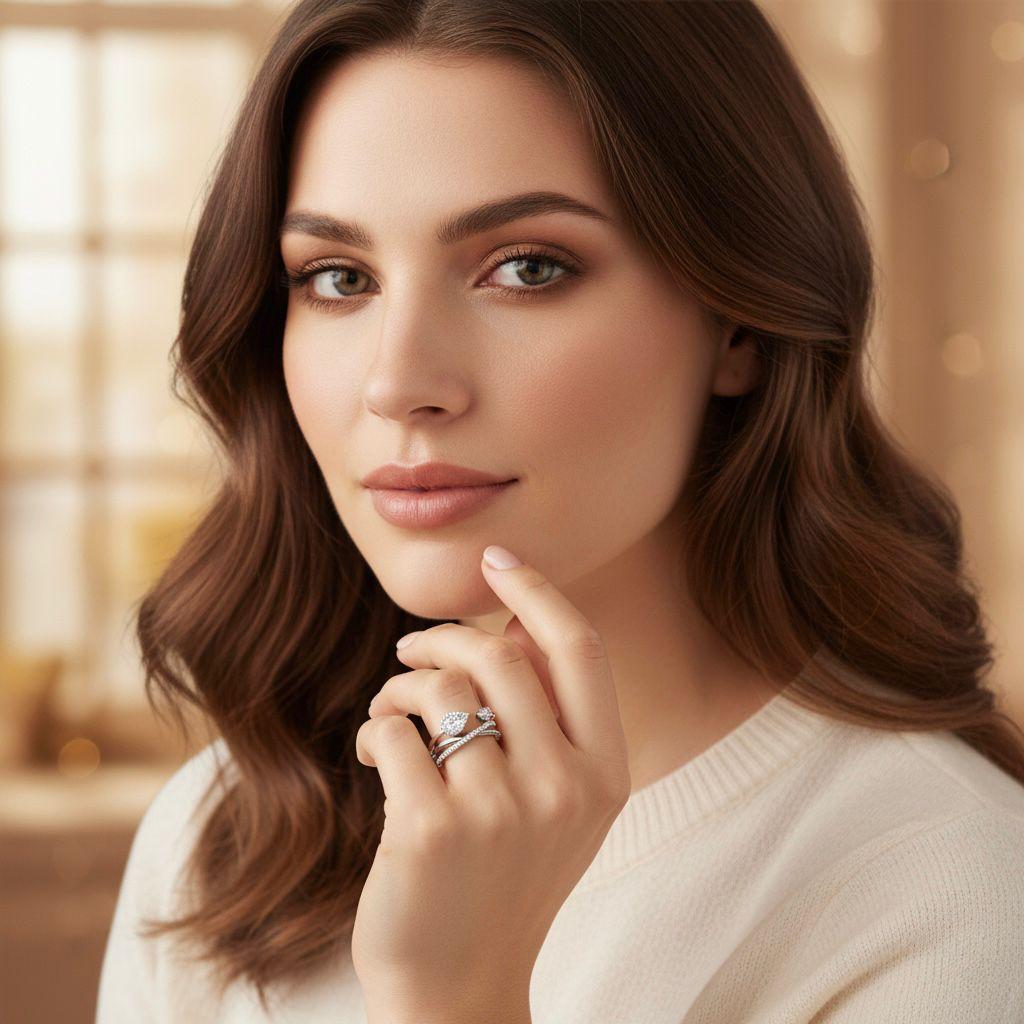 Multi-Layer Moissanite Open Ring – Dual Pear Cut & Pave Band Ring