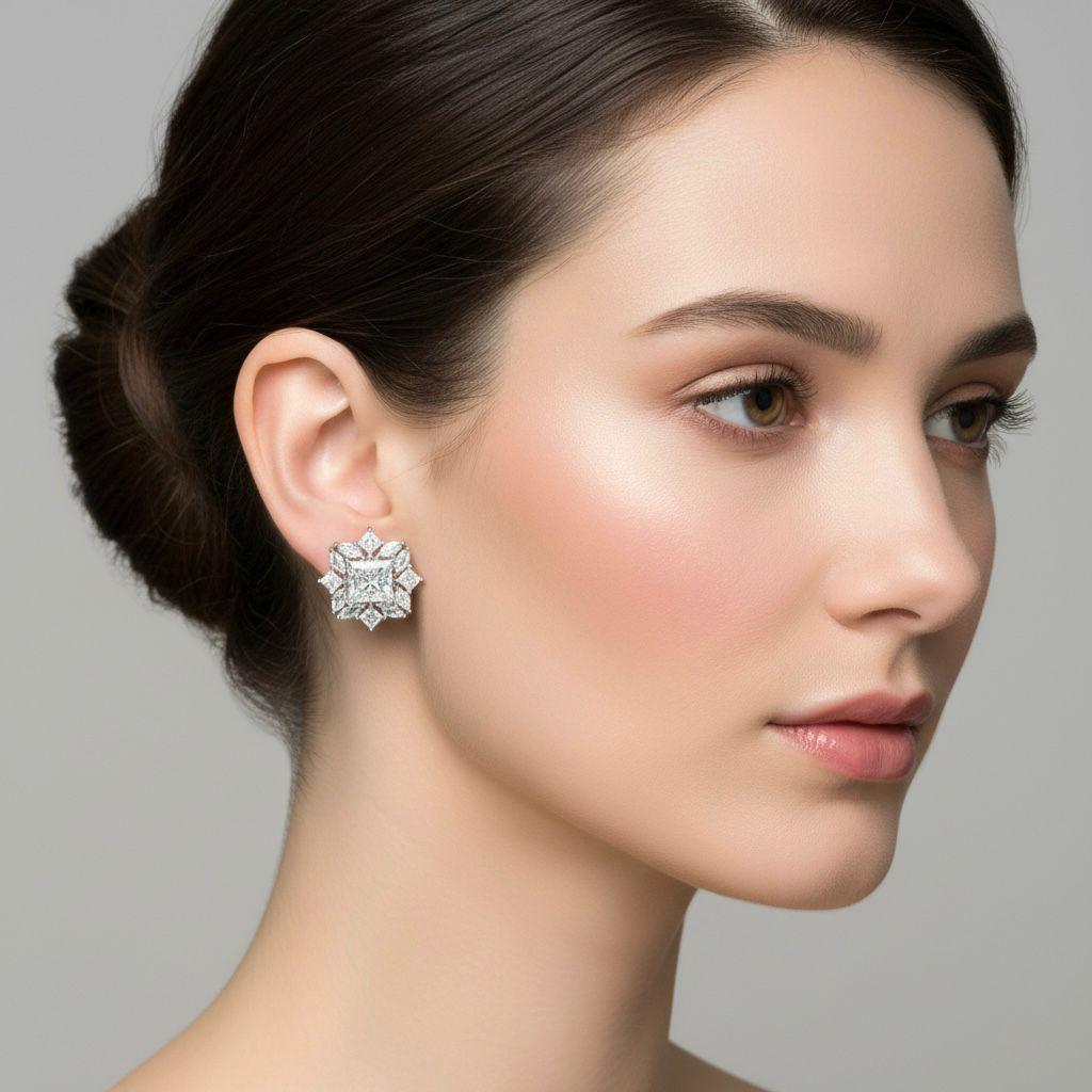 Radiant Cluster Moissanite Diamond Stud Earrings – Multi-Shape Halo Sparkle