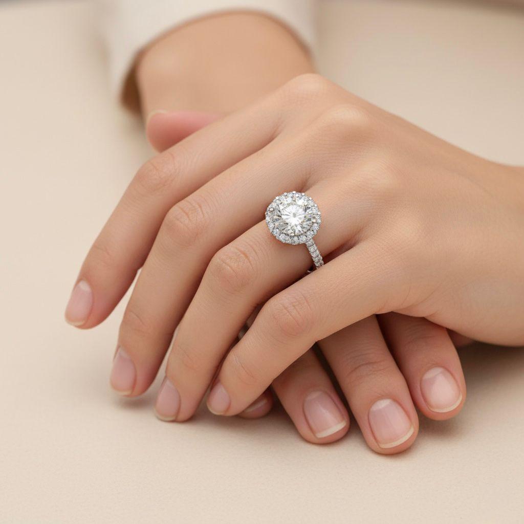 Radiant Halo Round-Cut Moissanite Diamond Ring