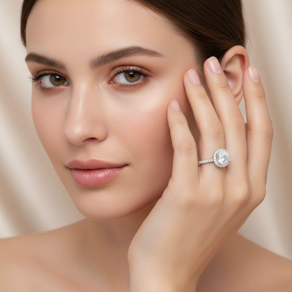 Radiant Halo Round-Cut Moissanite Diamond Ring