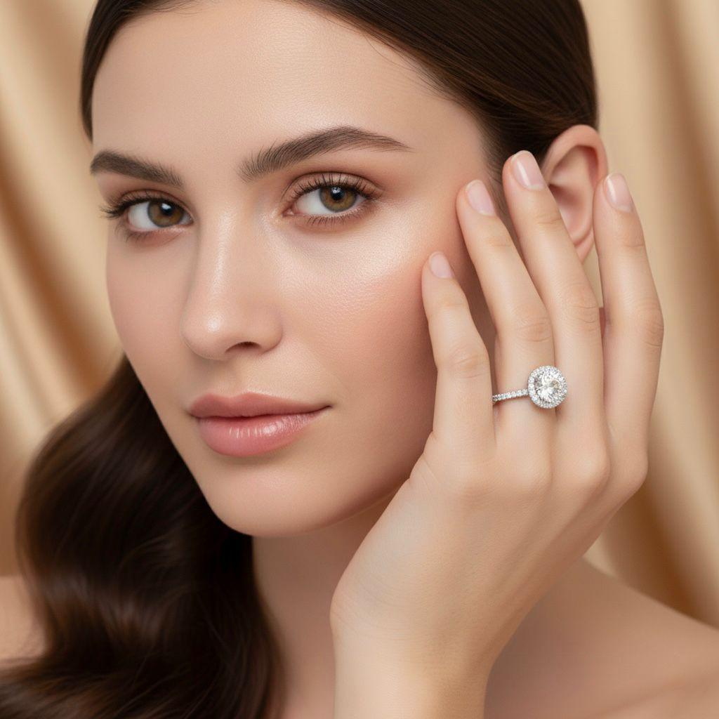 Radiant Halo Round-Cut Moissanite Diamond Ring