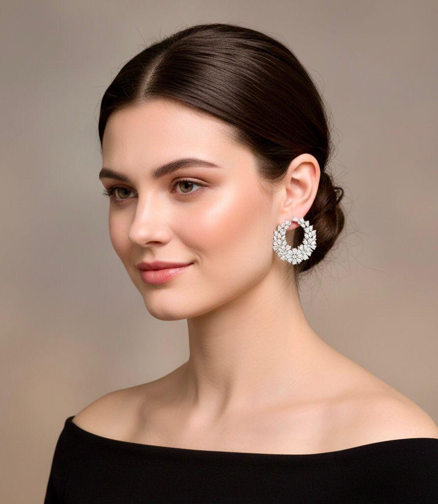 Sstringz Luxury Marquise & Pear Cluster Hoop Earrings – Statement Moissanite Diamond Hoops