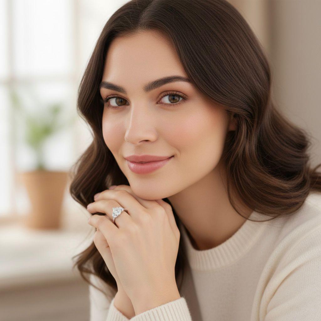 Pear Cut Moissanite Ring with Marquise Side Diamonds in Premium White Gold