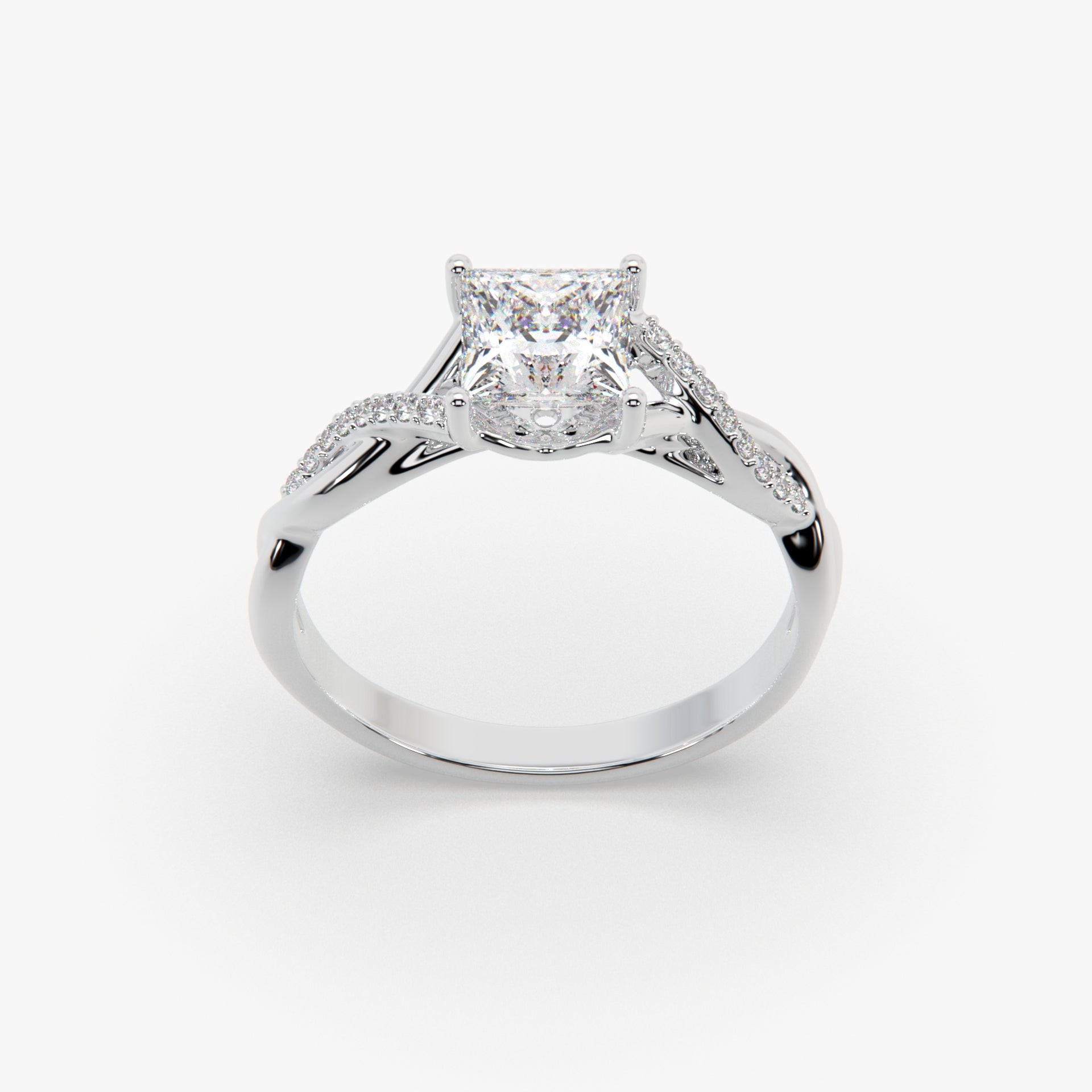 Princess-Cut Solitaire Ring with Twisted Sterling Silver