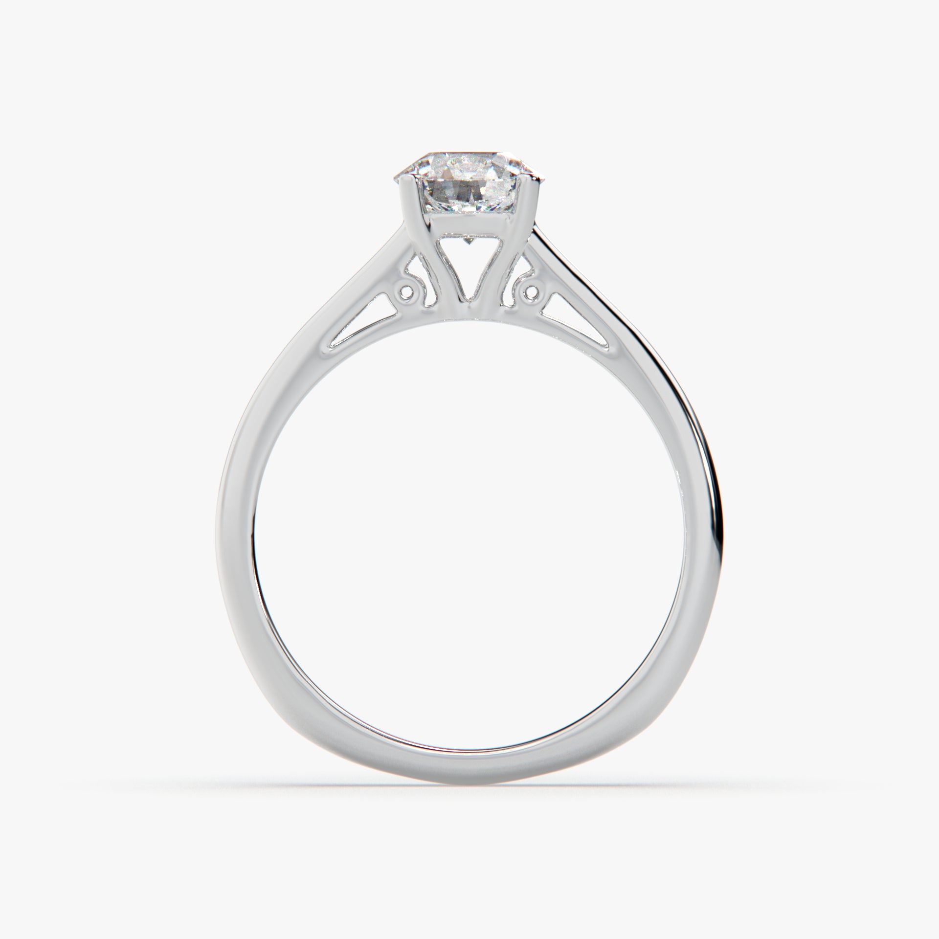Sstringz Classic Round-Solitaire Engagement Ring in Rhodium Finish – Timeless 4-Prong Setting