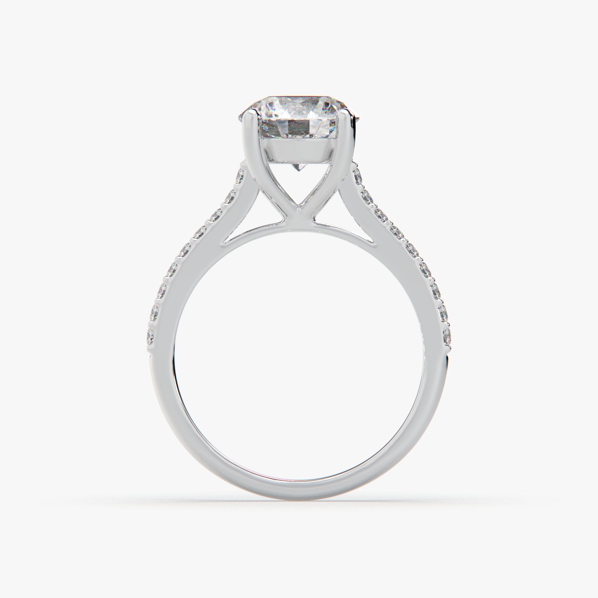 Round Solitaire Sterling Silver Ring with Pavé Band by Sstringz