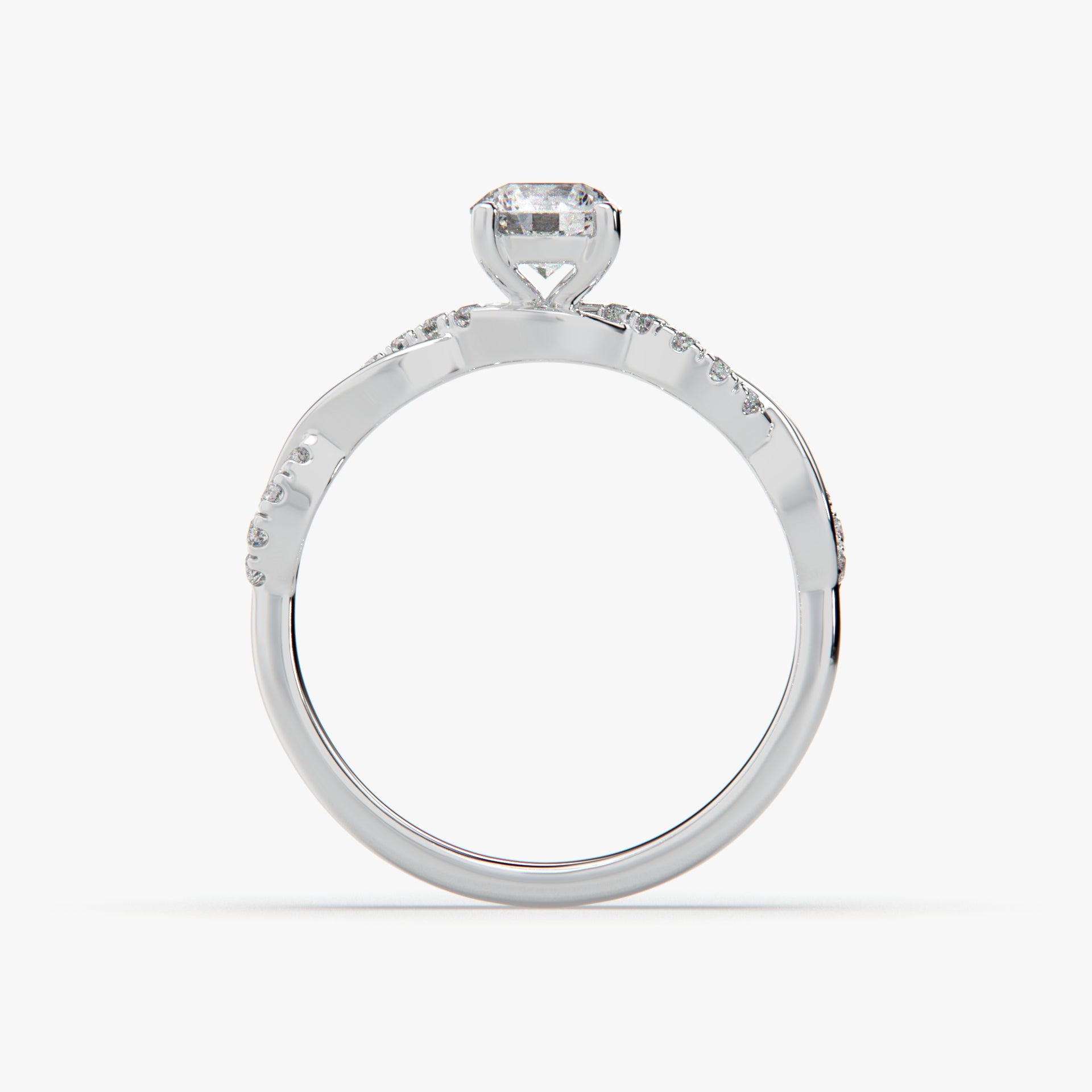 Sstringz Twisted Vine Pavé Solitaire Ring in Platinum Rhodium Finish