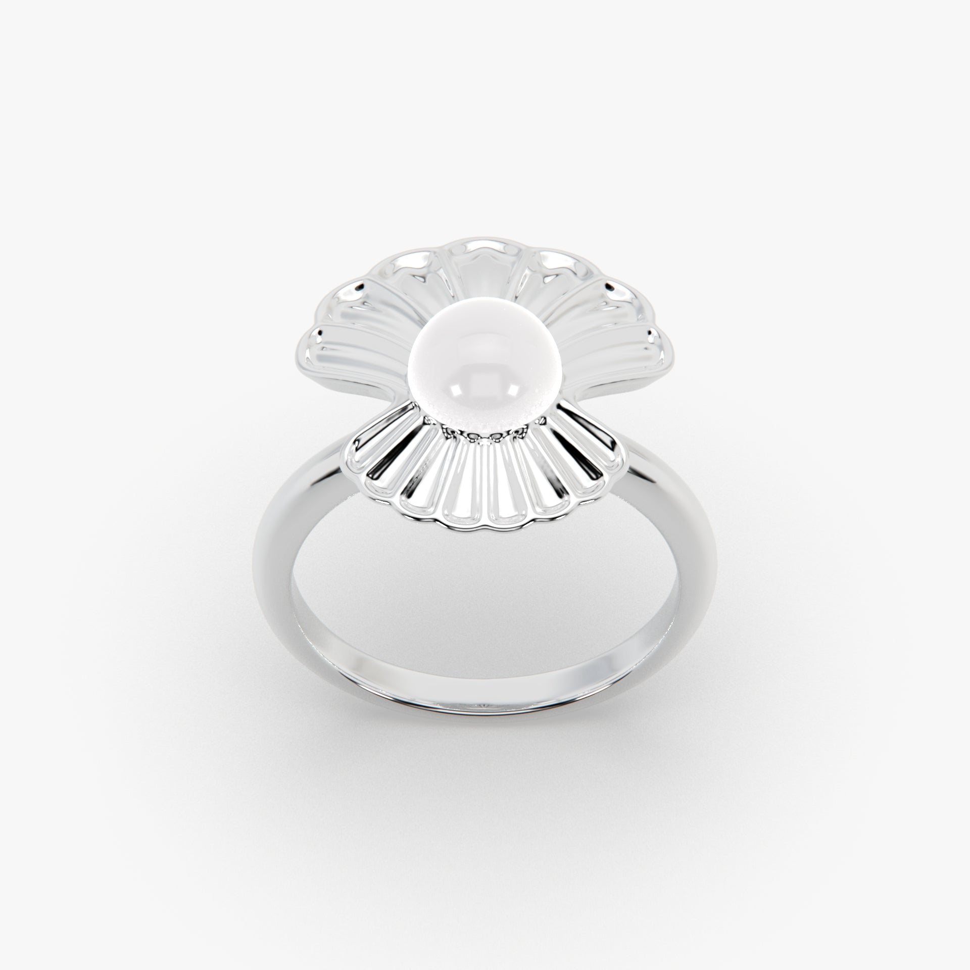 Radiant Floral Bloom Pearl Ring in High-Polish Rhodium Finish