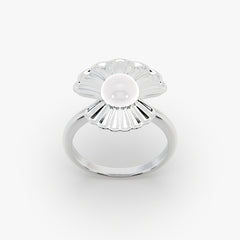 Radiant Floral Bloom Pearl Ring in High-Polish Rhodium Finish