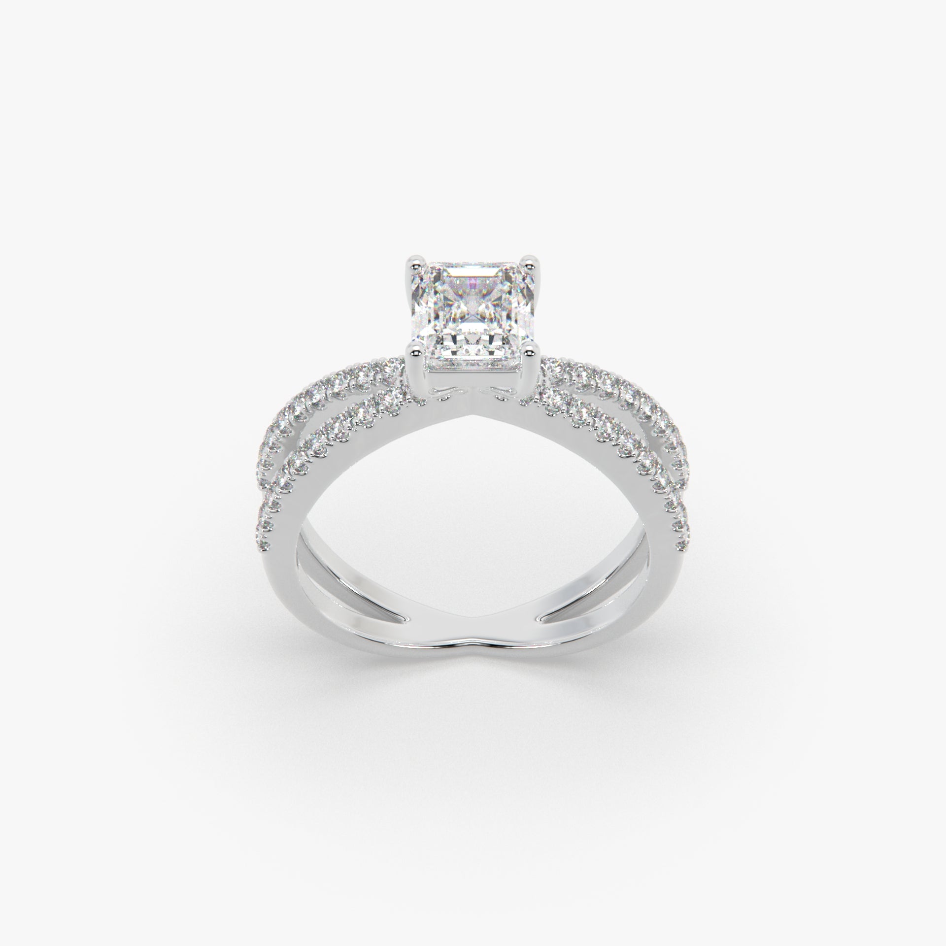 Asscher-Cut Solitaire Ring with Split Pavé Shank in Sterling Silver