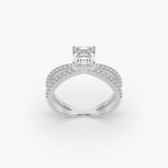 Asscher-Cut Solitaire Ring with Split Pavé Shank in Sterling Silver
