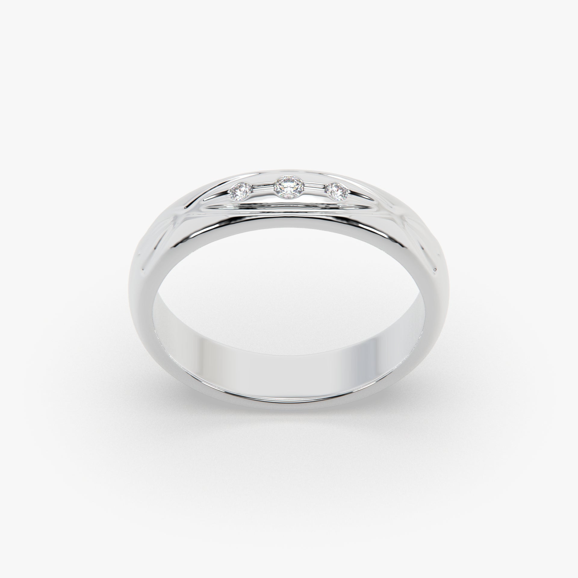 Classic Three-Stone Band Ring in High-Polish Rhodium Finish