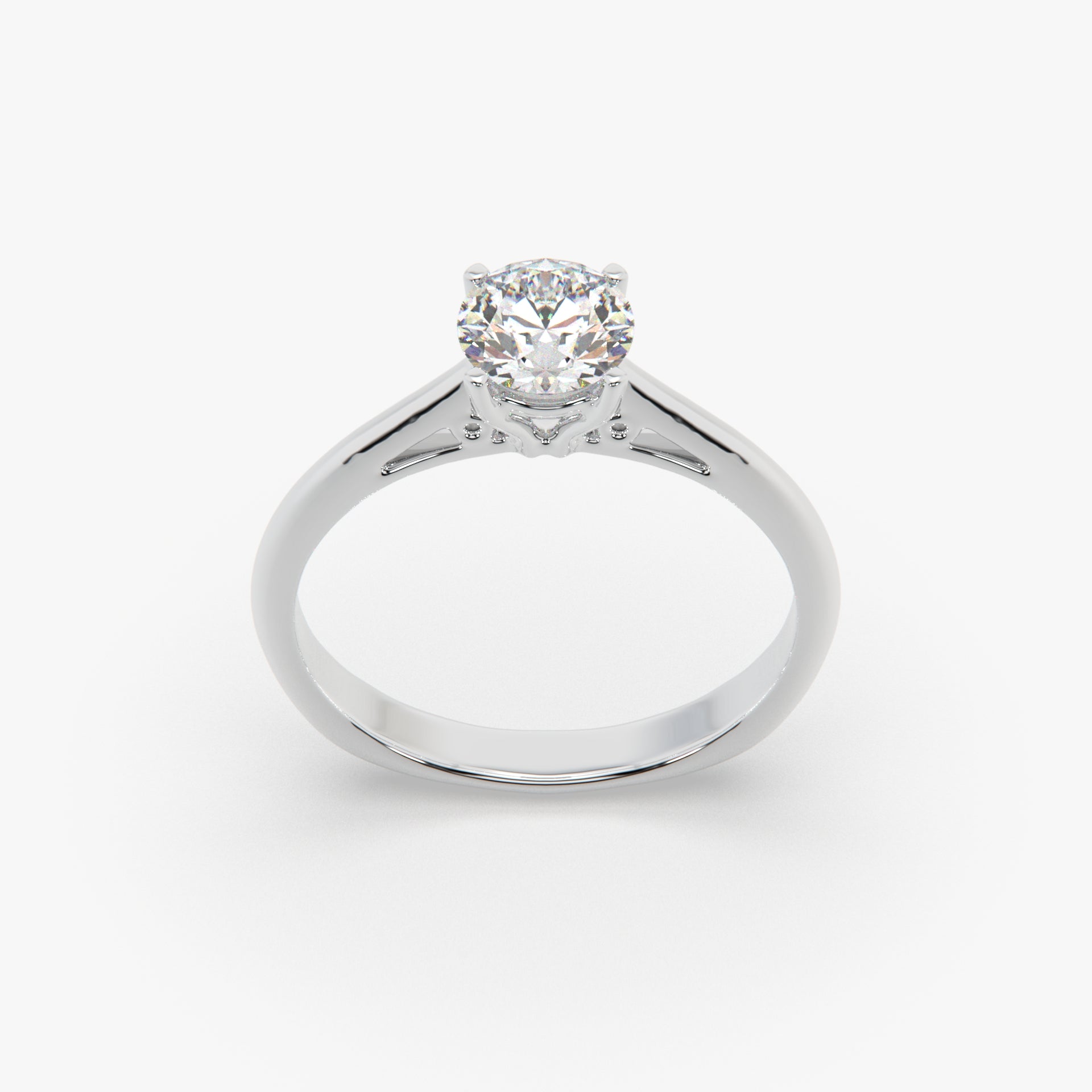 Sstringz Classic Round-Solitaire Engagement Ring in Rhodium Finish – Timeless 4-Prong Setting