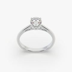 Sstringz Classic Round-Solitaire Engagement Ring in Rhodium Finish – Timeless 4-Prong Setting